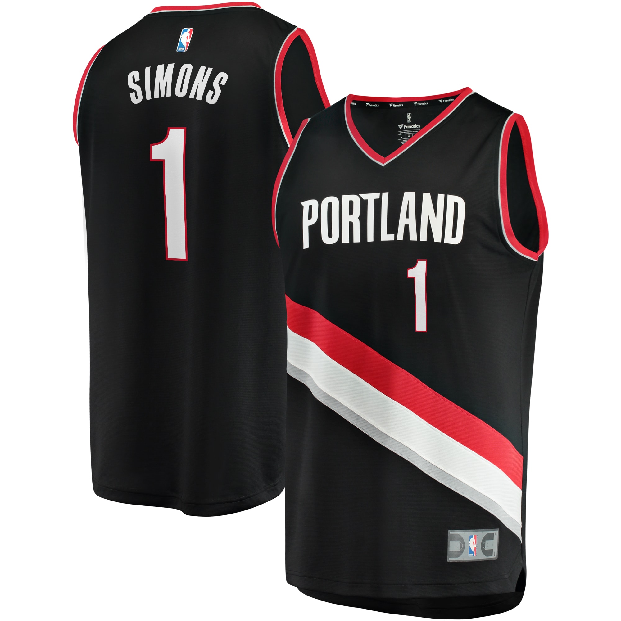 Anfernee simons portland trail blazers fanatics branded fast break player jersey icon edition black Baseball NBA Jersey Gift For Fans Basketball Replica NBA Sports