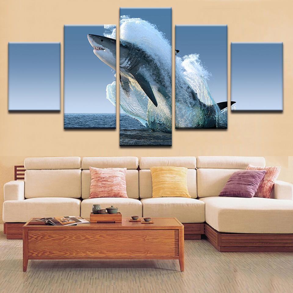 The great white shark jumps  animal   Canvas Art - Collection Beautiful Room Creative Wall Decor Living Room