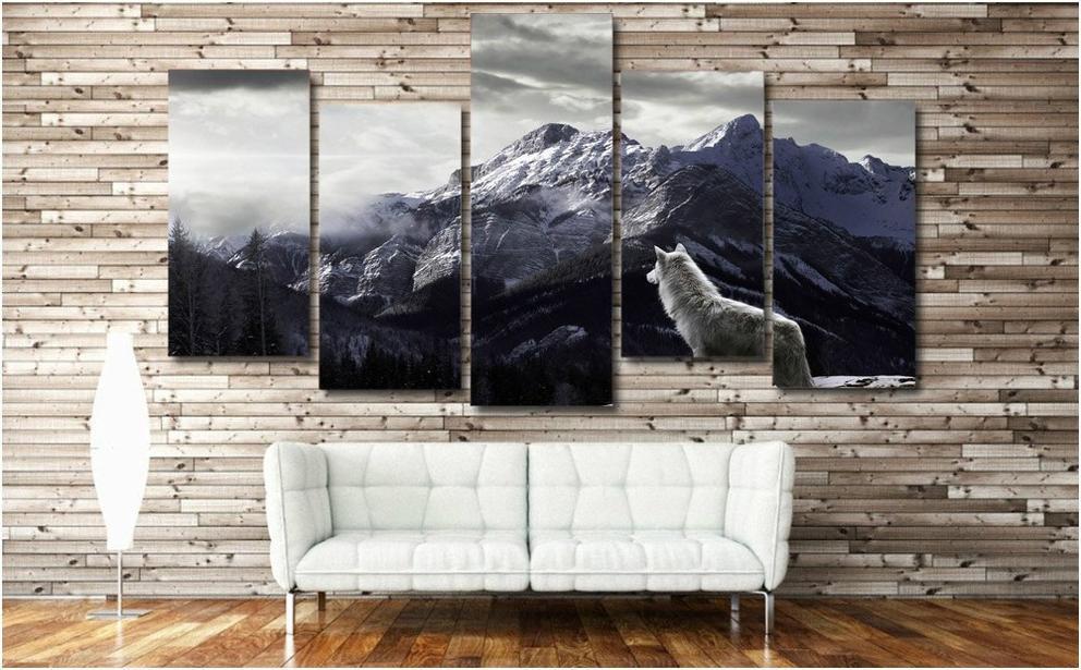 Snow mountain gray wolf  animal   Canvas Art - Collection Beautiful Room Creative Wall Decor Living Room