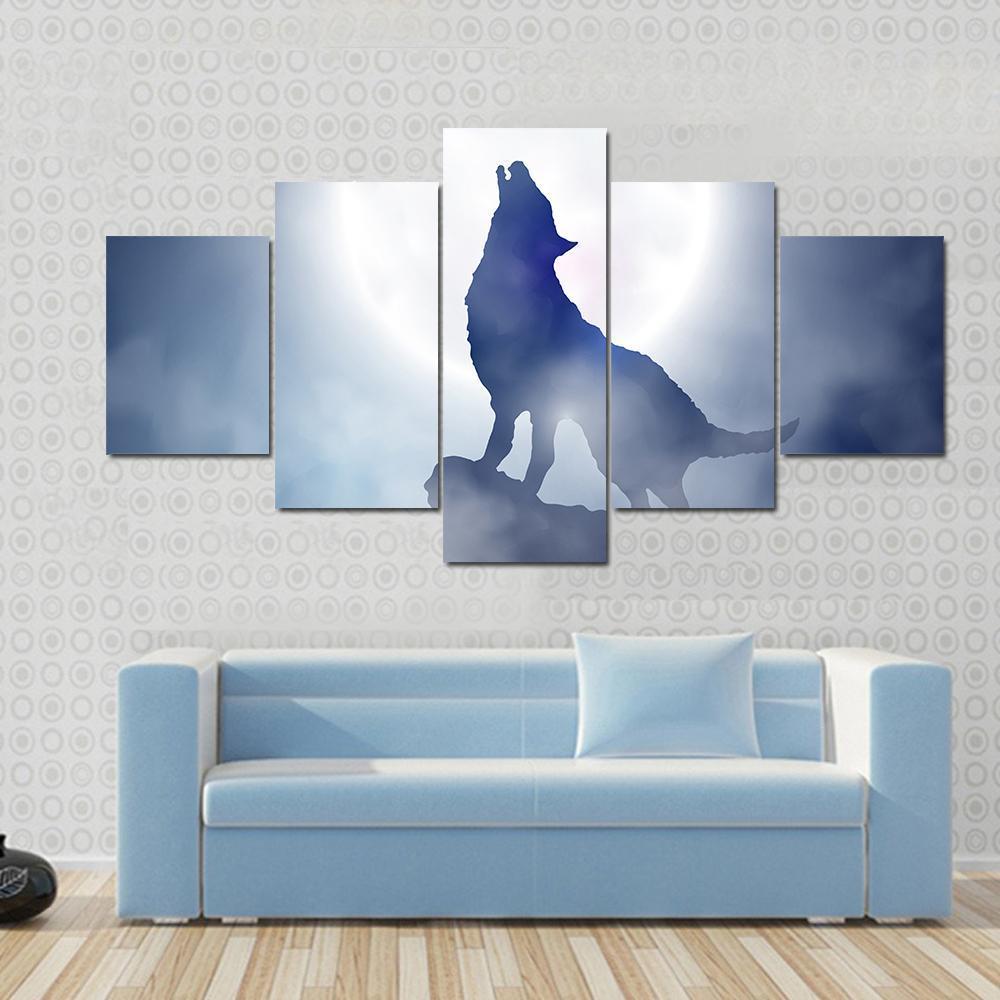 Wolf howling on moon night  animal   Canvas Art - Collection Wall Decor Beautiful Room Living Room Creative