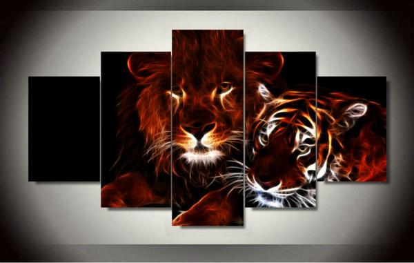 Lion and tiger  animal   Canvas Art - Collection Wall Decor Living Room Beautiful Room Creative