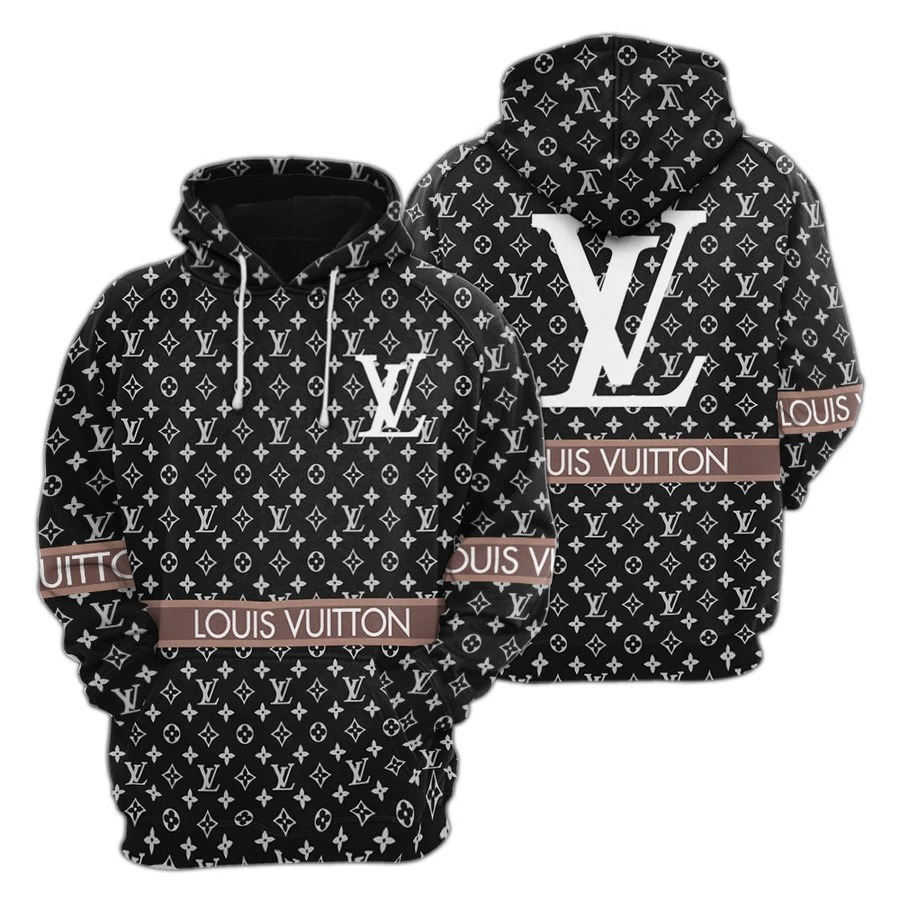 Louis vuitton black white unisex hoodie foren womenuxury brandv clothing clothes outfit 337 Zipper Hoodie 3D