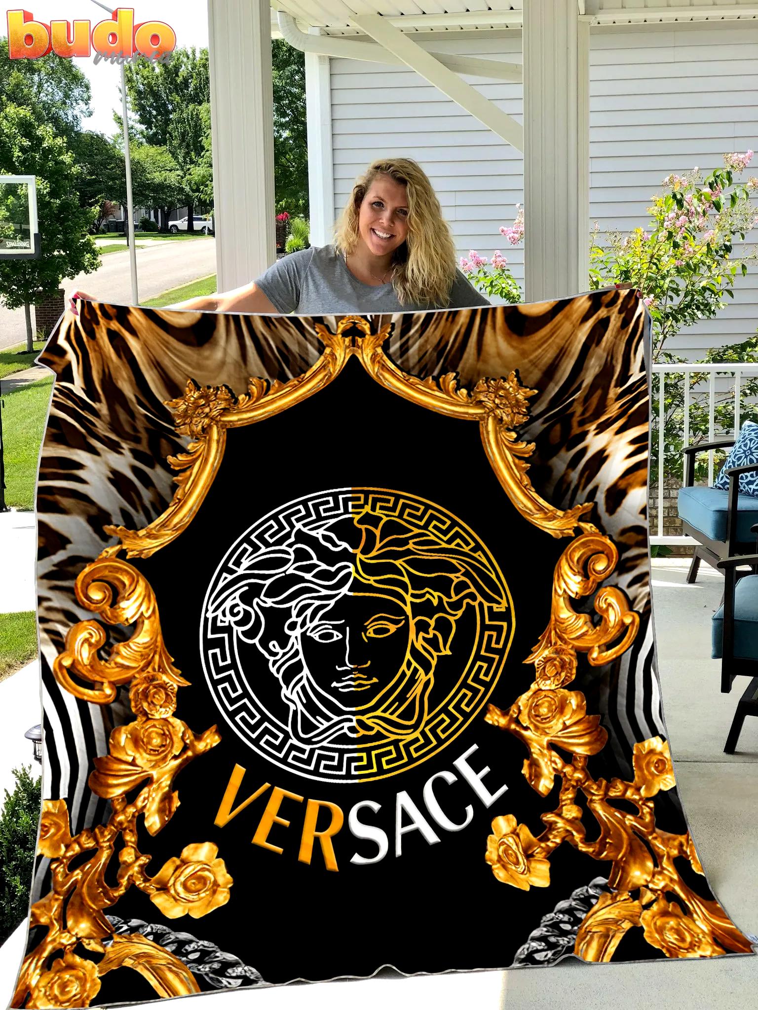 Versace golden pattern luxury brand premium blanket fleece home decor