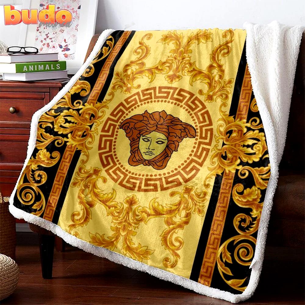Versace logo fashion luxury brand premium blanket fleece home decor