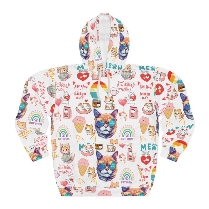 Playful Cat-Themed All Over Print Unisex Pullover Hoodie