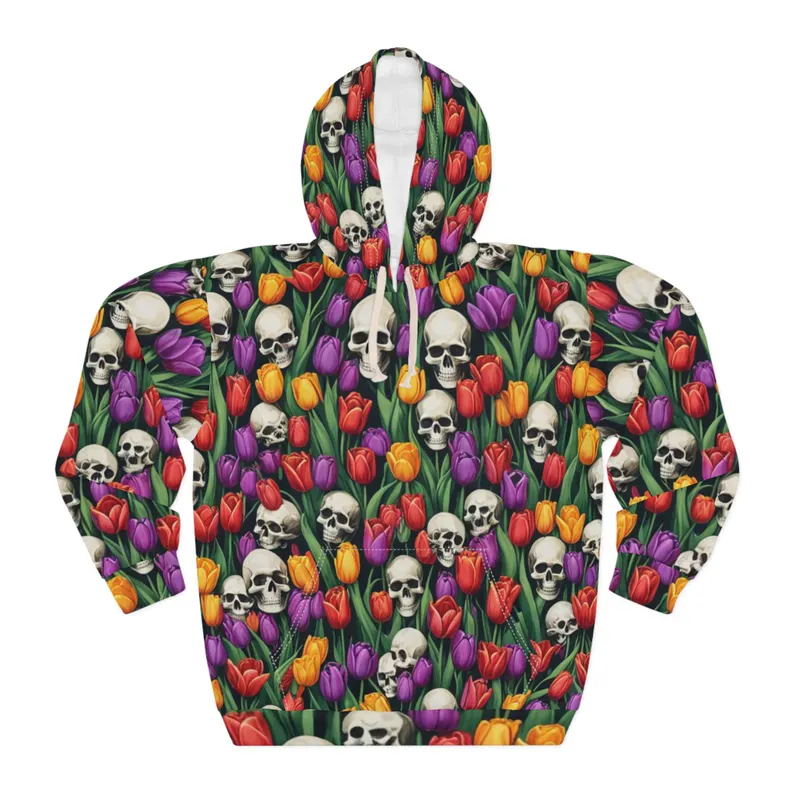 Skull & Tulip All Over Print Unisex Pullover Hoodie