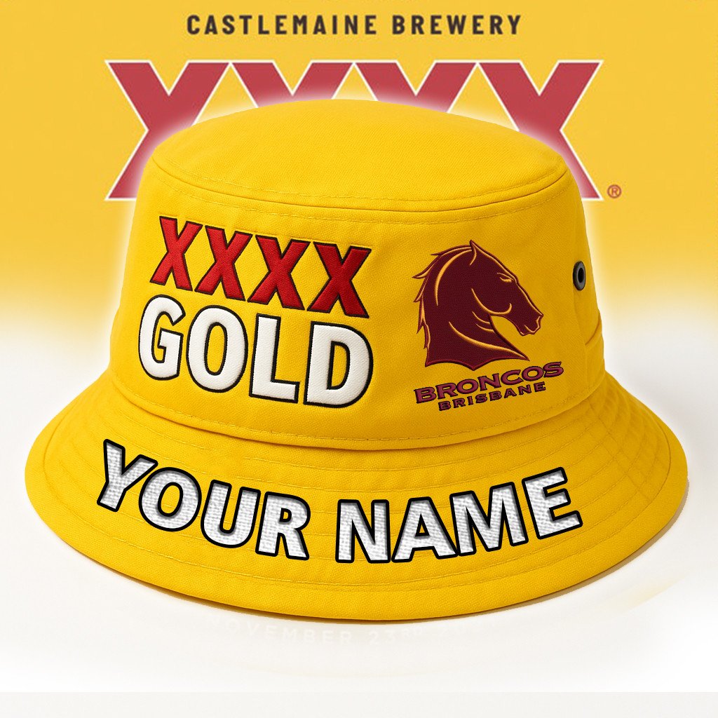 XXXX Gold x NRL Brisbane Broncos Personalized Premium Bucket Hat For Fan - Limited Edition