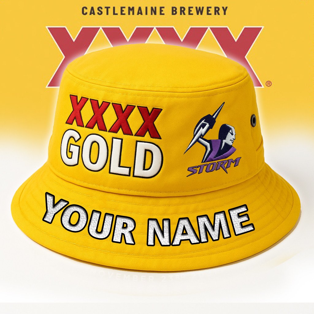 XXXX Gold x NRL Melbourne Storm Personalized Premium Bucket Hat For Fan - Limited Edition