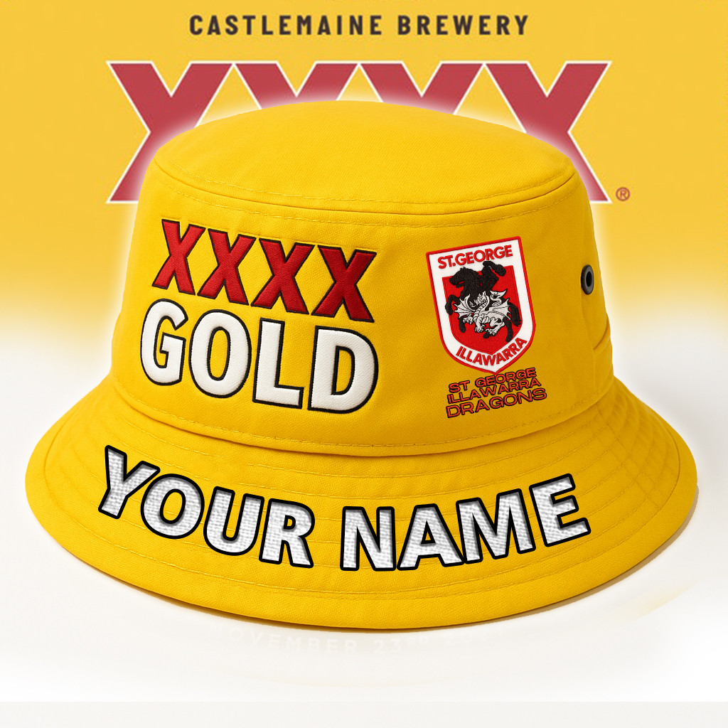 XXXX Gold x NRL St George Illawarra Dragons Personalized Premium Bucket Hat For Fan - Limited Edition
