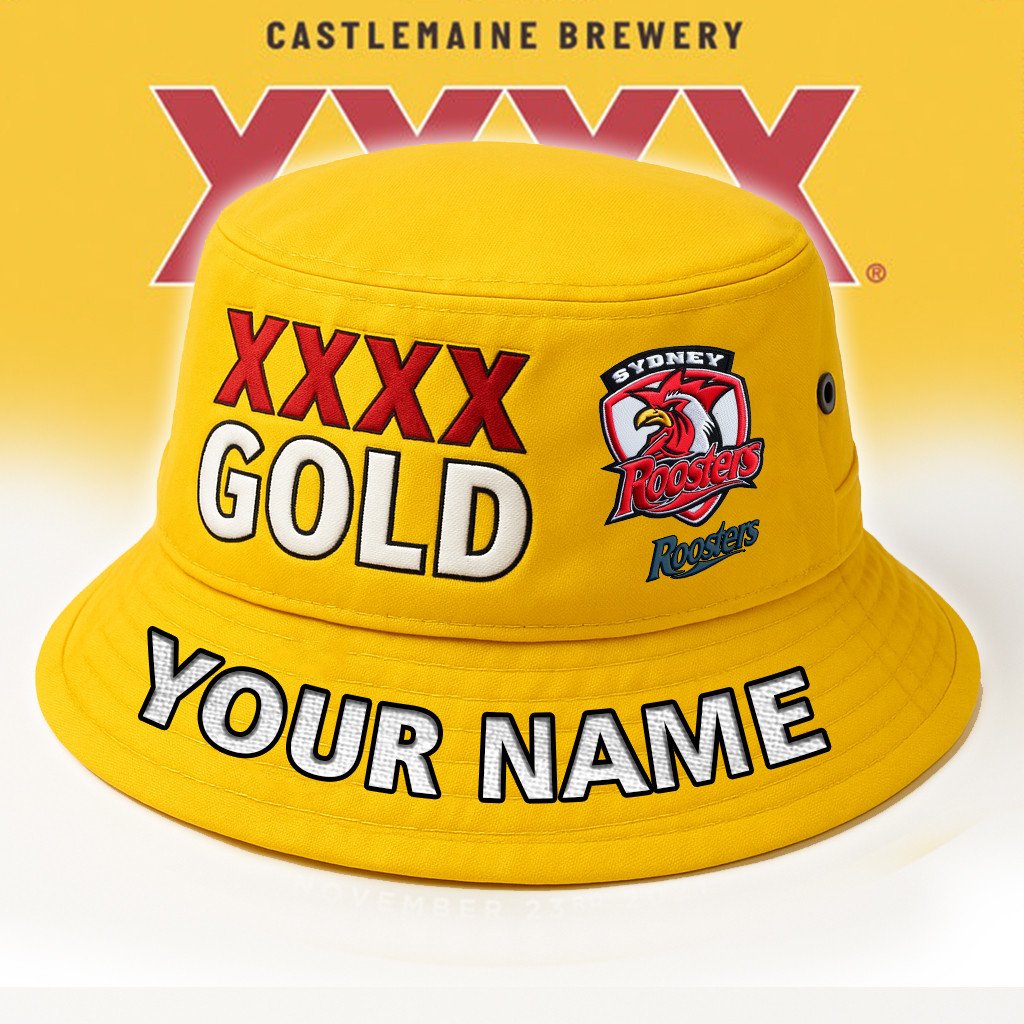 XXXX Gold x NRL Sydney Roosters Personalized Premium Bucket Hat For Fan - Limited Edition