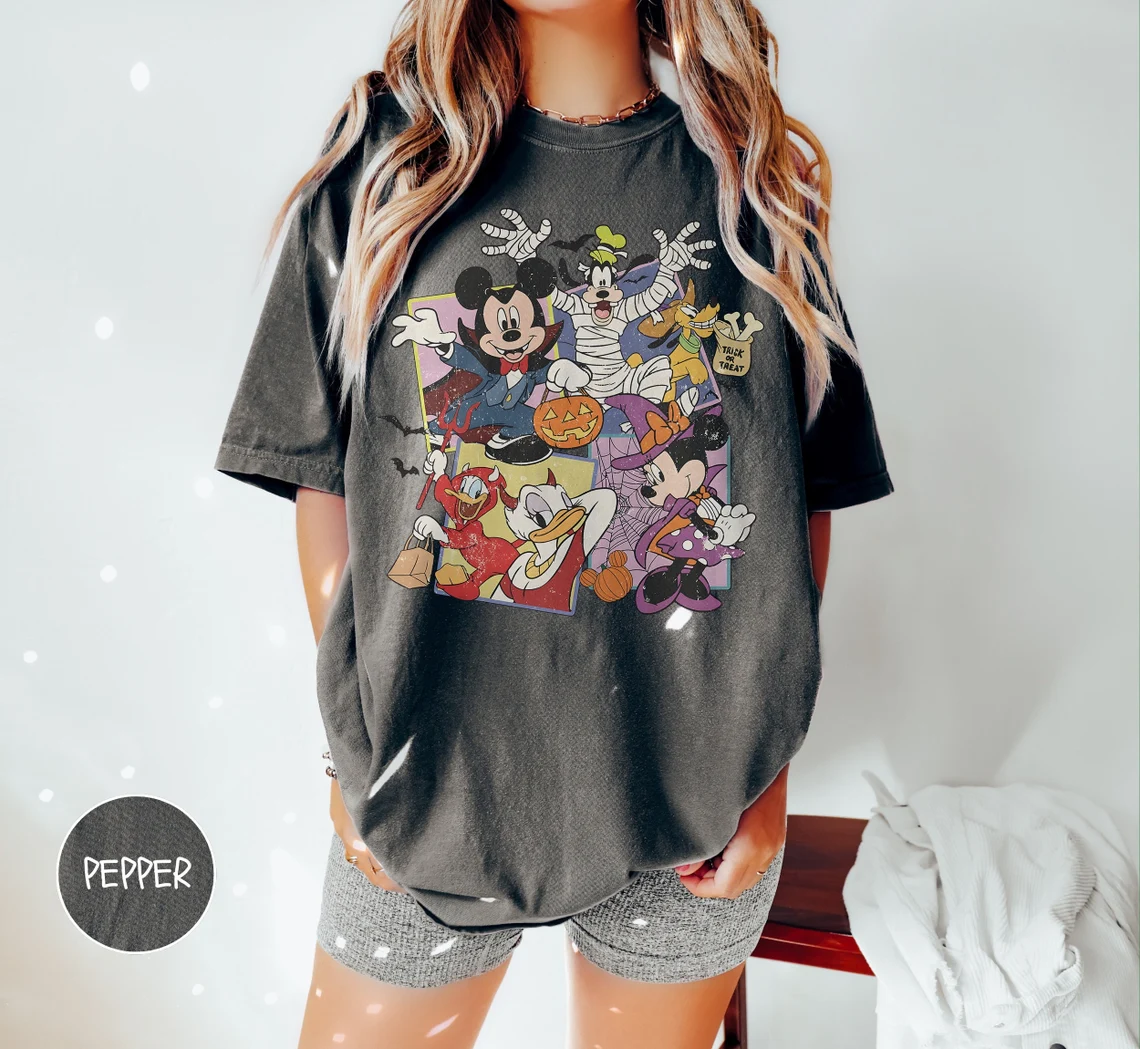 Comfort Colors Vintage Halloween Mouse And Friends Shirt,Happy Halloween Shirt, Disney Spooky Shirt,Trick Or Treat,Halloween Masquerade Tee