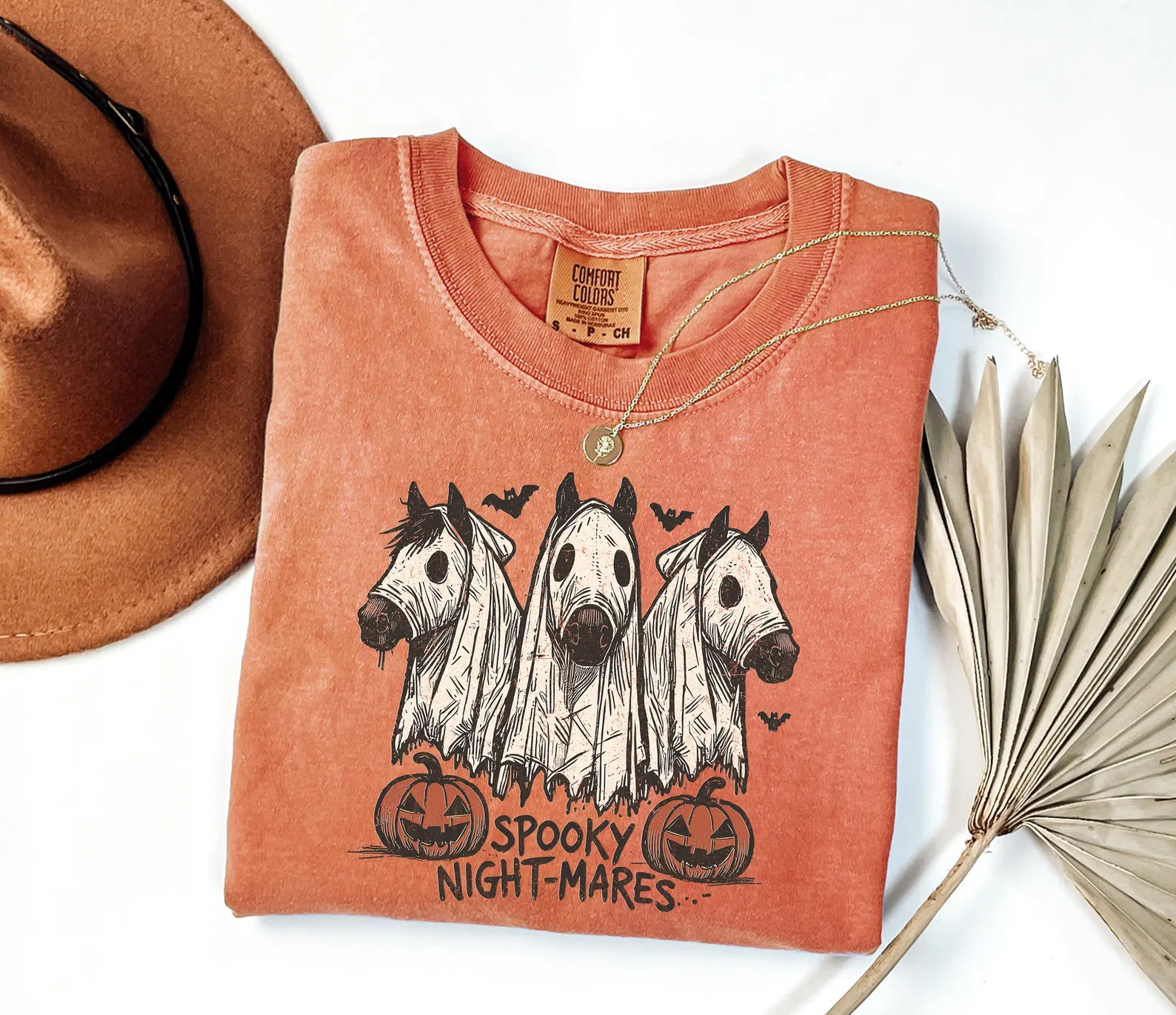 Comfort Colors® Halloween Spooky Night-Mares Horse Shirt, Cute Ghost Horse Shirt, Spooky Horse Shirt, Western Halloween, Cowgirl Horse Shirt