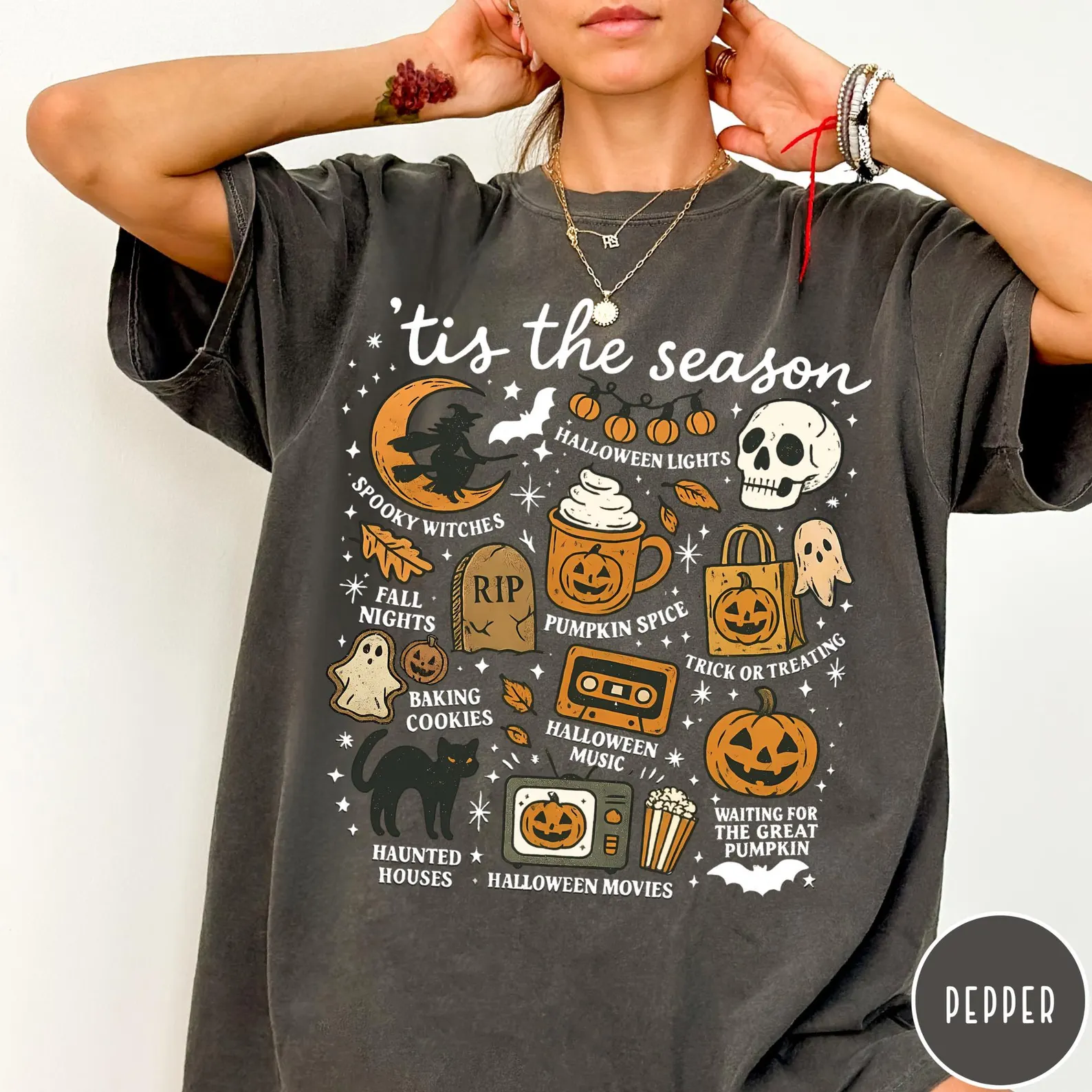 Vintage Halloween Comfort Colors® Shirt, Tis' the Season, Retro Halloween Aesthetic, Women's Halloween Shirt, Pumpkin Witch Graphic Tee