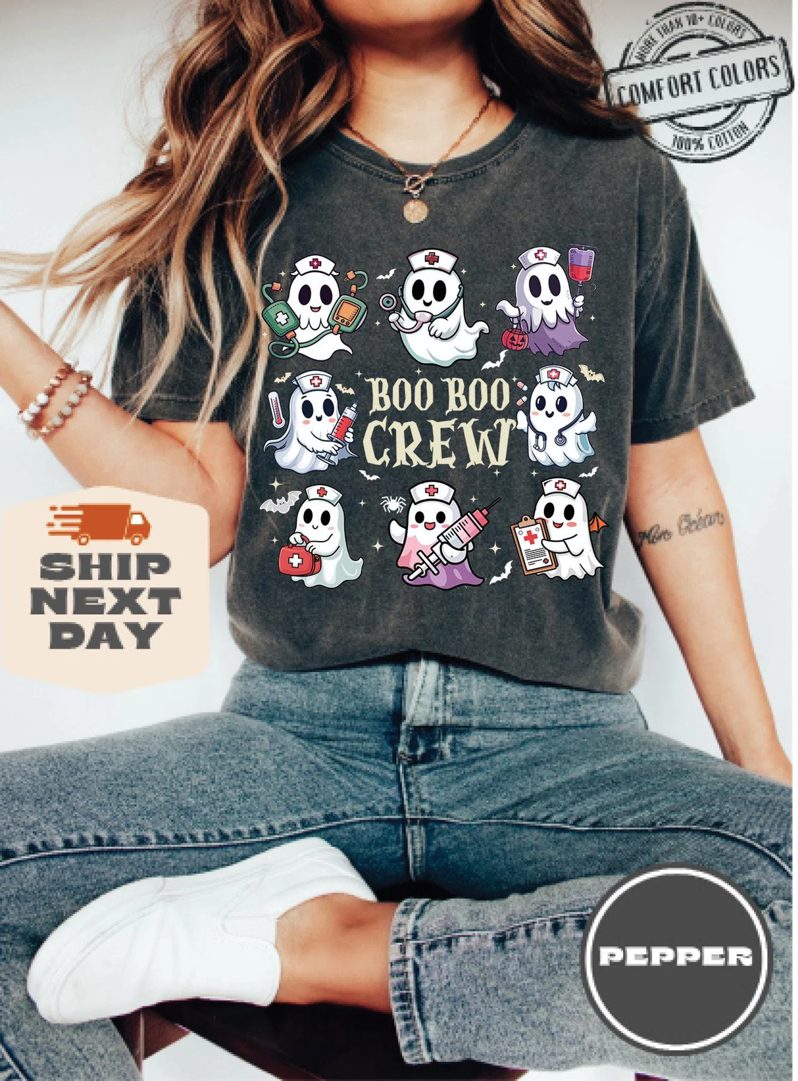 Boo Boo Crew Comfort Colors®, Halloween Nurse Shirt, Cute Ghost tshirt, Spooky Season Shirt, Woman Nurse Gift, Spooky Nurse