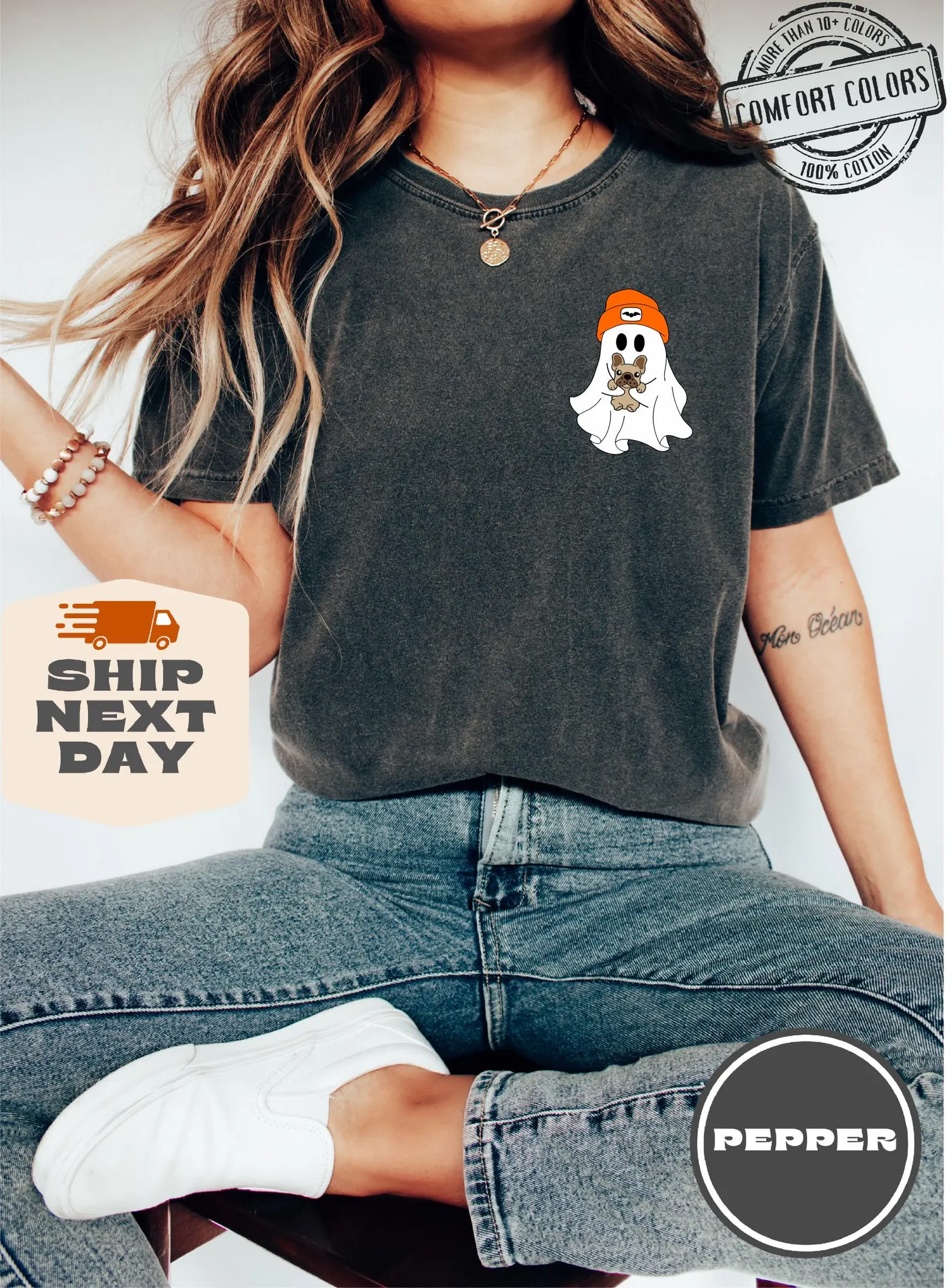 Сute Ghost Dog Comfort Colors®, Halloween Dog Sweatshirt, Dog Lover Halloween Gift, Ghost Tshirt, Women Halloween Crewneck, Fall Graphic Tee