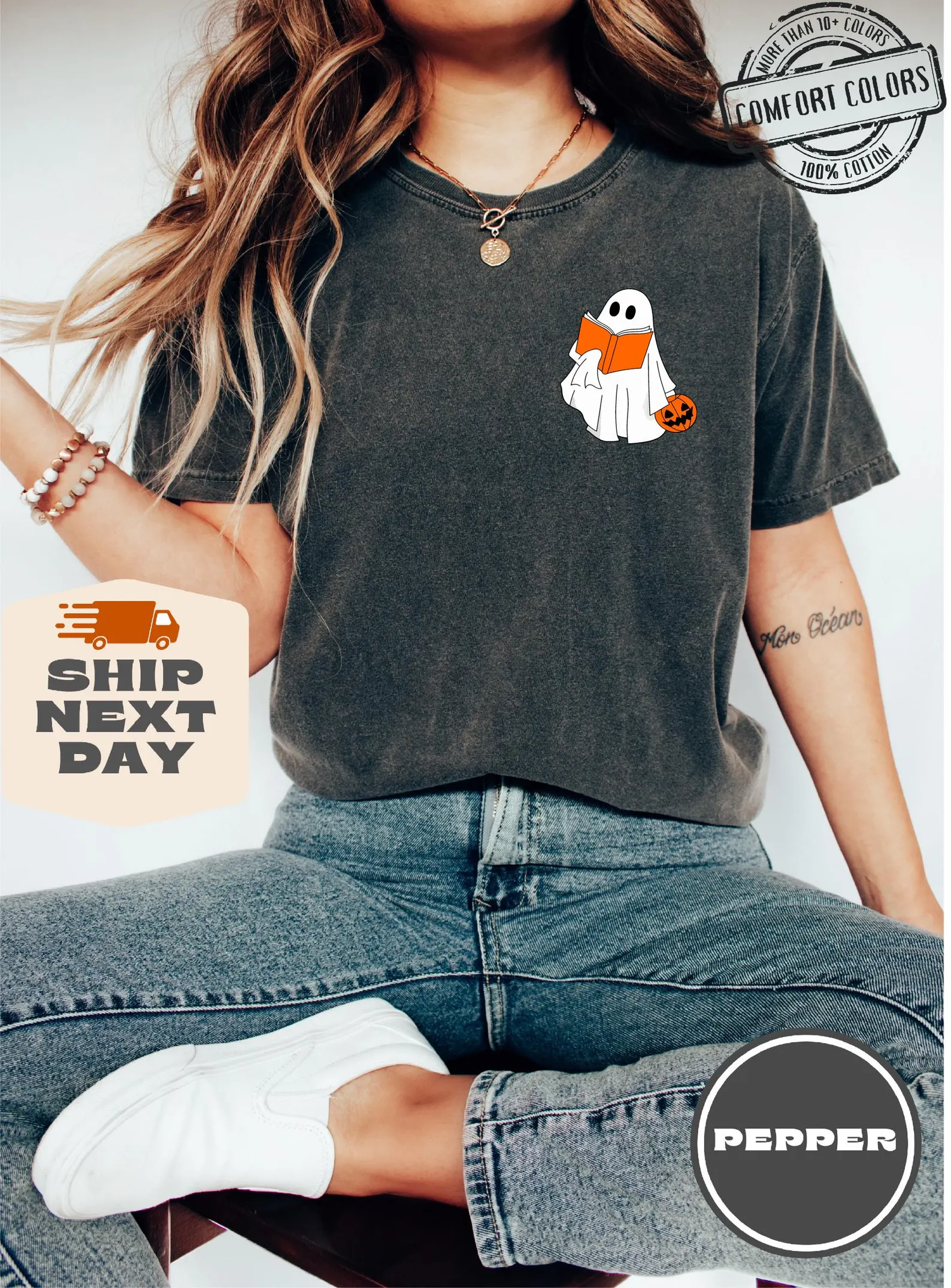 Ghosts Reading Books Comfort Colors®, Cute Little Ghost Shirt, Book Lover Sweatshirt, Womens Halloween Gift, Retro Ghost Halloween, Fall Tee