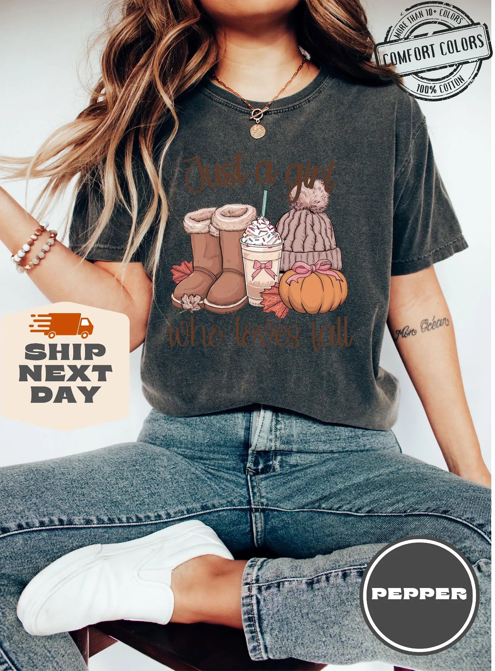 Just A Girl Who Loves Fall Comfort Colors®, Fall Pumpkin Coquette Bow Sweat, Autumn Vibes Crewneck, Womens Fall Sweatshirt, Fall Graphic Tee
