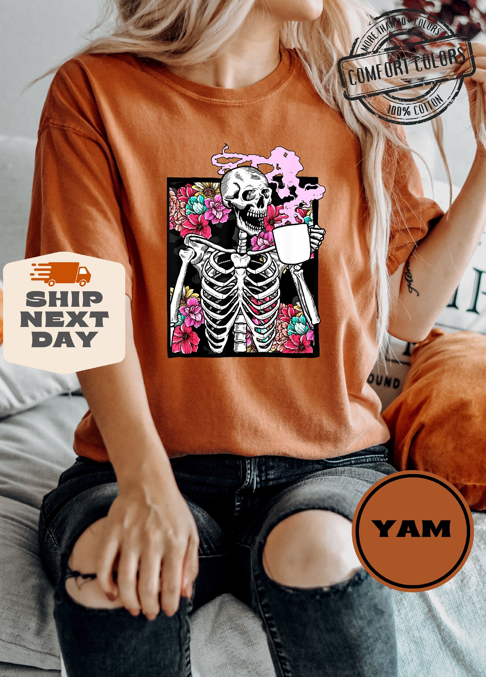 Skeleton Drinking Coffee Shirt, Comfort Colors Tshirts, Dead Inside tees, Boho Tee, Vintage Inspired T-shirt, Funny Skeleton shirt, retro