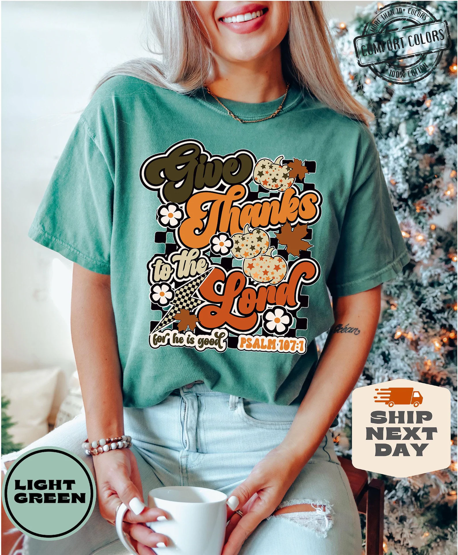 Give Thanks To The Lord Shirt Comfort Colors®, Bible Verse Sweatshirt, Religious Crewneck, Christian Woman Tee, Thankful Shirt, Thanksgiving