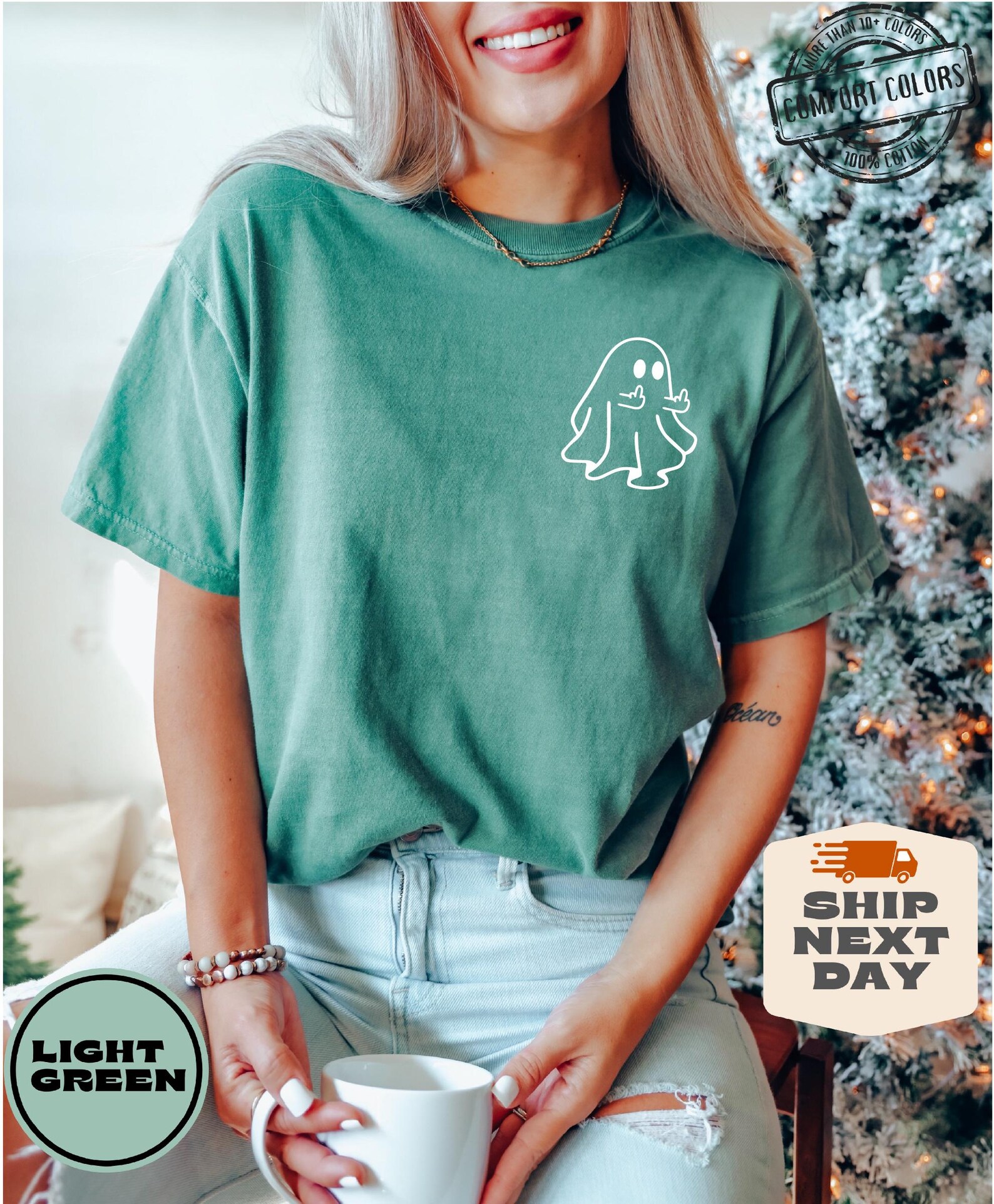Funny Ghost Comfort Colors®, Middle Finger Ghost tee, Halloween Shirt For Woman, Halloween Outfit, Halloween Gift, Halloween Party Tshirt