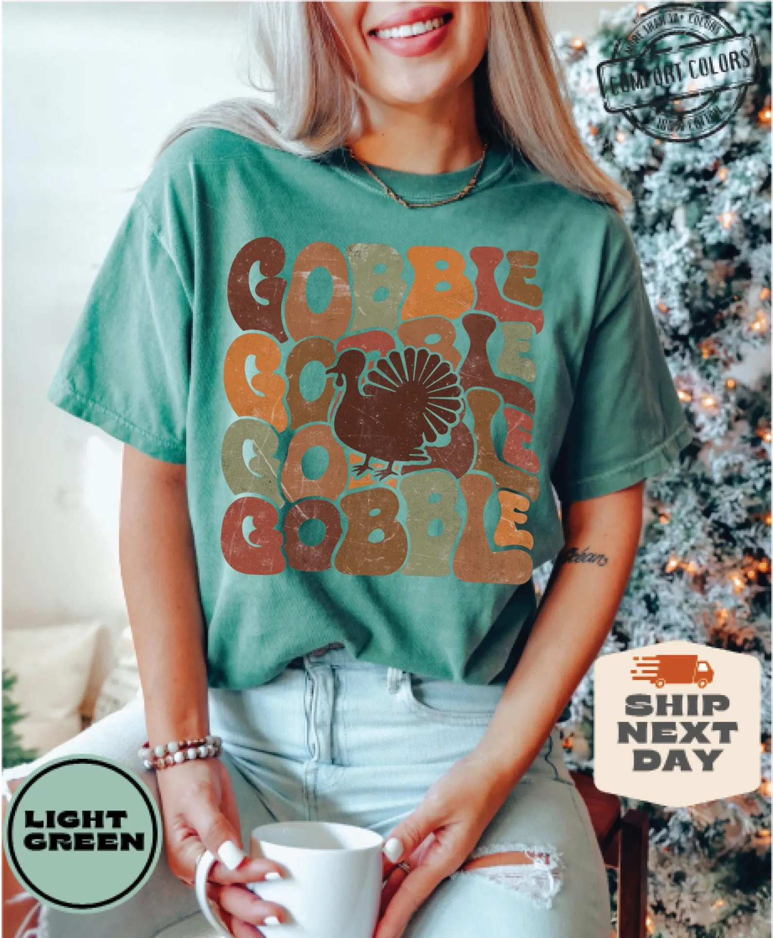 Retro Gobble Thanksgiving Comfort Colors®, Turkey Family Sweatshirt, Women Thanksgiving crewneck, Thanksgiving Gift, Thanksgiving Dinner Tee