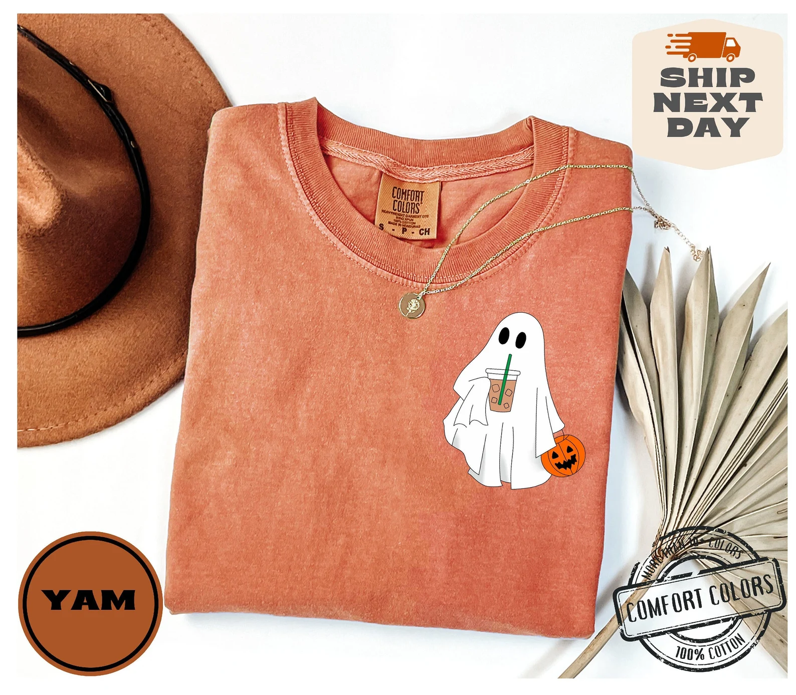 Halloween Ghost Comfort Colors®, Cute Spooky Coffee Tee, Ghost Iced Coffee Shirt, Spooky Season Shirt, Ghost Coffee Shirt, Womens Halloween