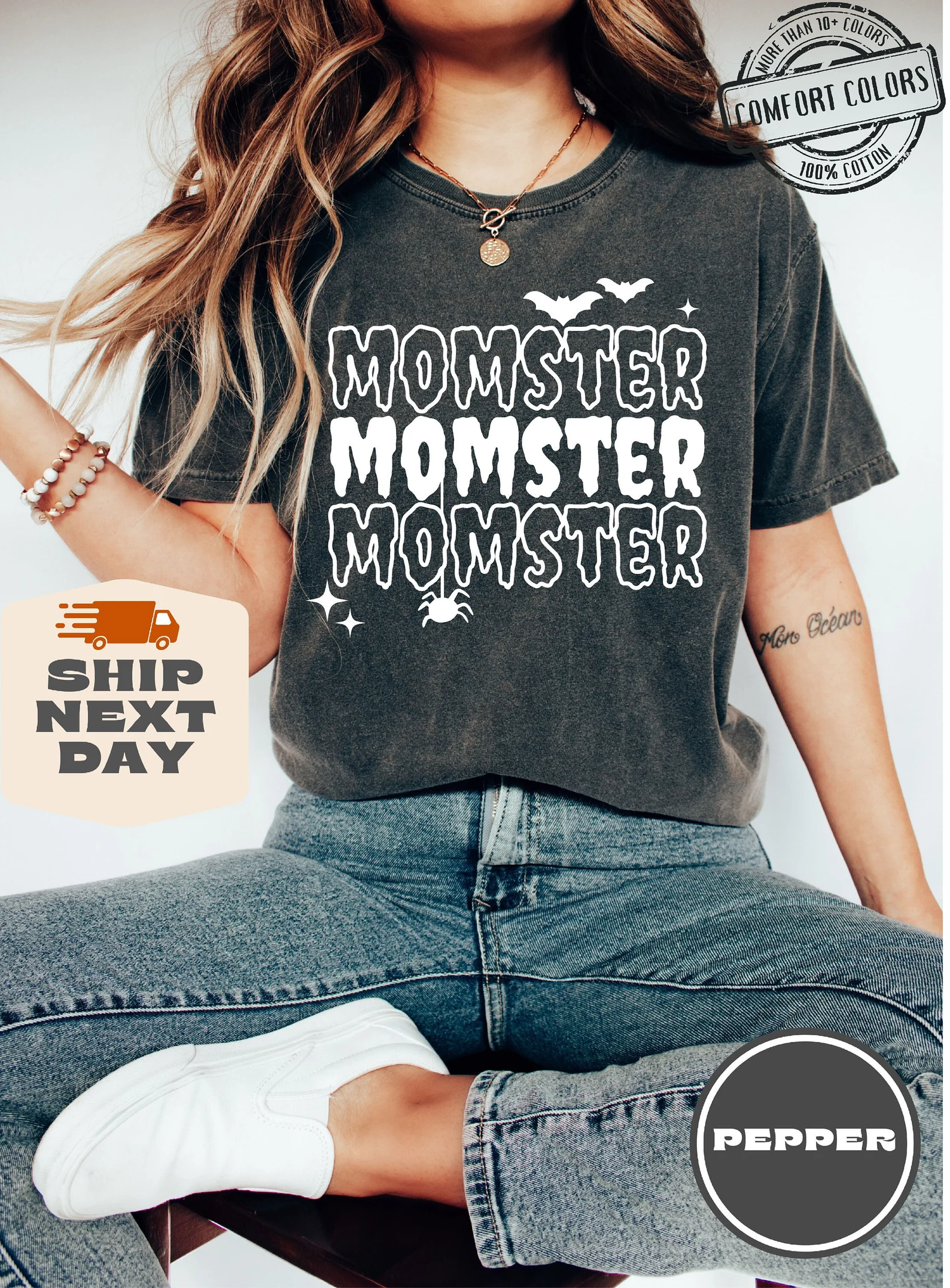 Comfort Colors® Momster Shirt, Momster Halloween Shirt, Momster Shirt, Halloween Shirts for Women, Halloween Crewneck, Funny Halloween Shirt