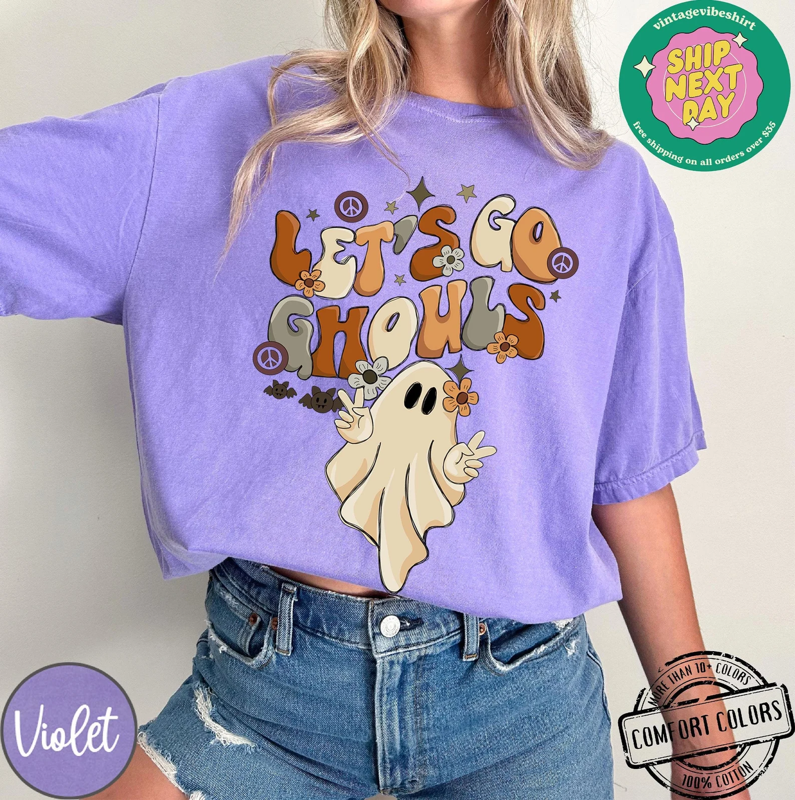 Comfort Colors®Lets Go Ghouls Shirt, Retro halloween Shirt, Vintage Halloween tee, Womens Halloween Shirt, Retro Fall Shirt, Halloween gift