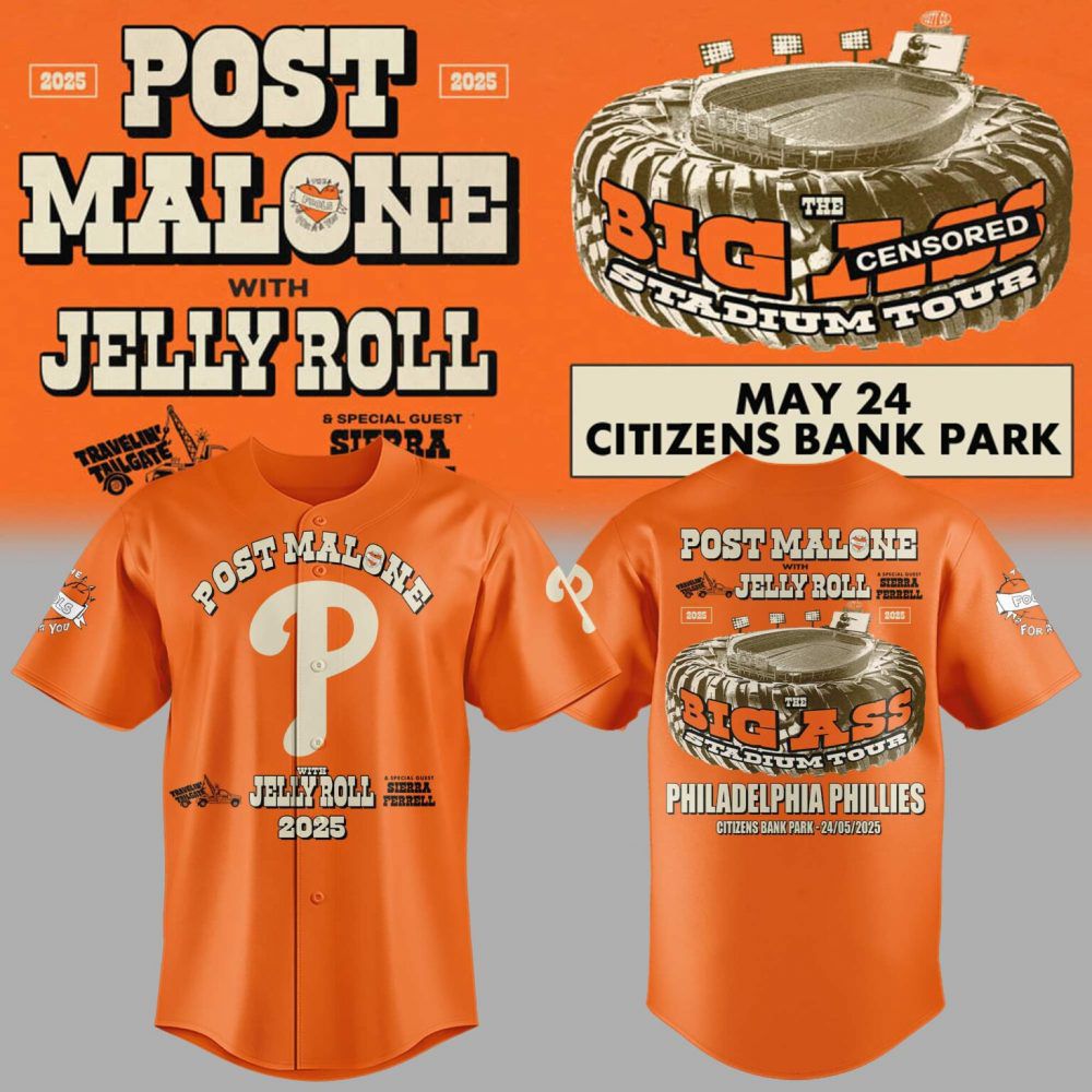 Premium MLB Philadelphia Phillies X Post Malone With Jelly Roll ” Big Ass Tour ” Baseball Jersey - PP0119