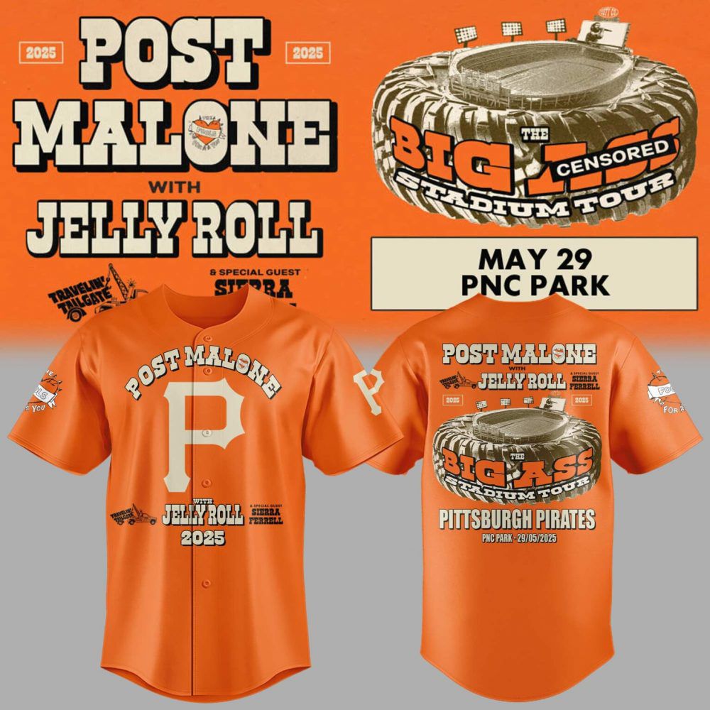 Premium MLB Pittsburgh Pirates X Post Malone With Jelly Roll ” Big Ass Tour ” Baseball Jersey - PIPI0122