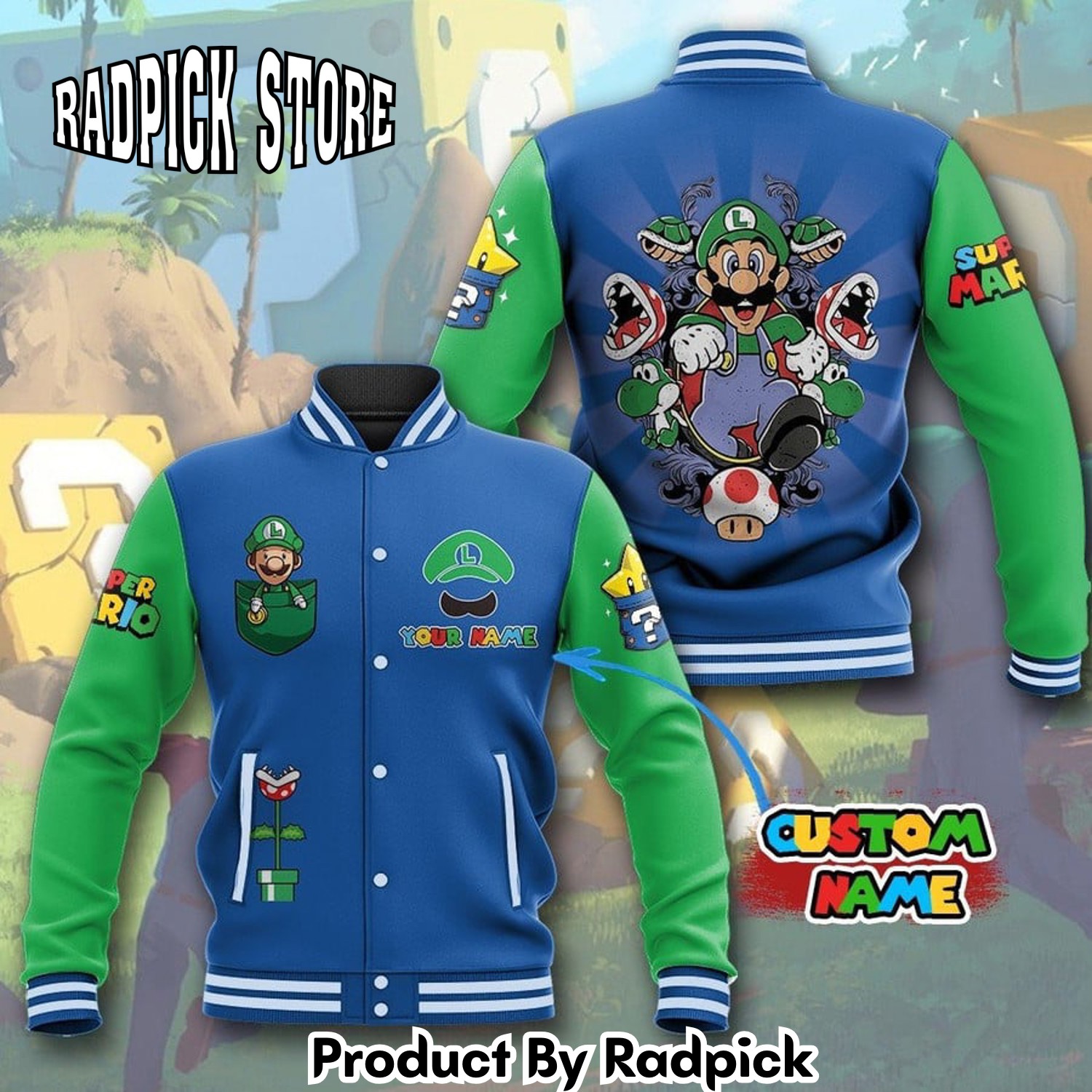 Radpick Super Mario Custom Name Baseball Jacket 516 RP001101