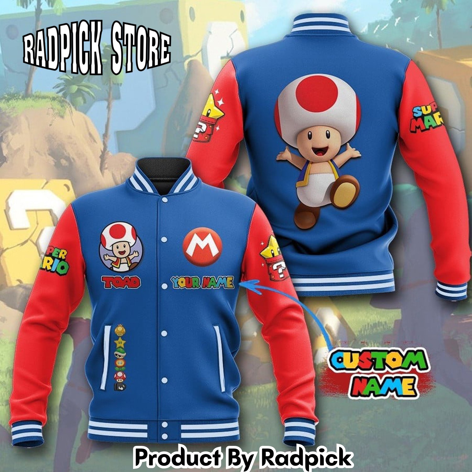 Radpick Super Mario Custom Name Baseball Jacket 746 RP00199