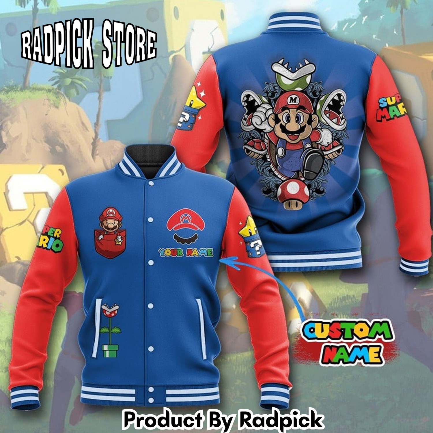 Radpick Super Mario Custom Name Baseball Jacket 912 RP00196