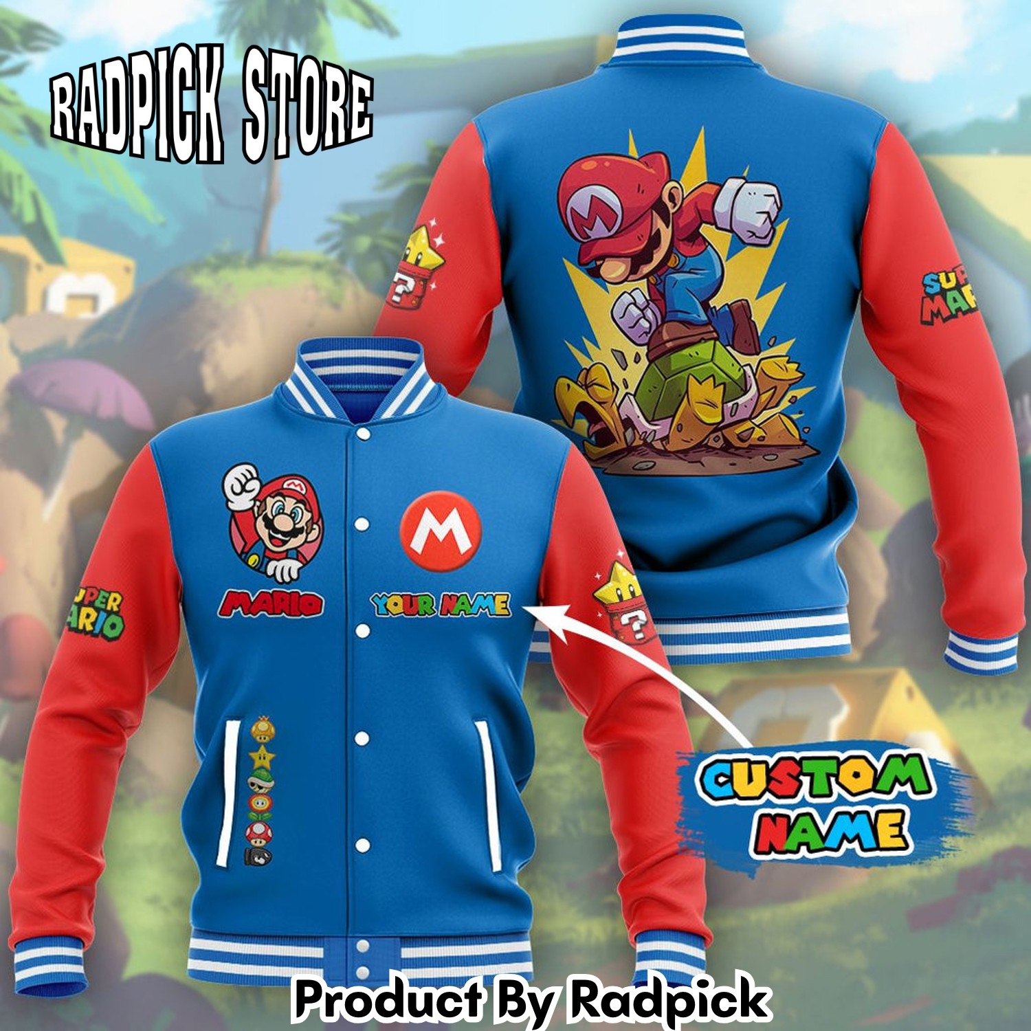Radpick Super Mario Custom Name Baseball Jacket RP001108
