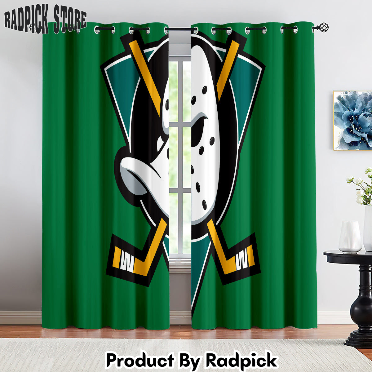 Radpick Anaheim Ducks Hockey League Curtains Drapes For Window Treatment Set 2 RP8522450