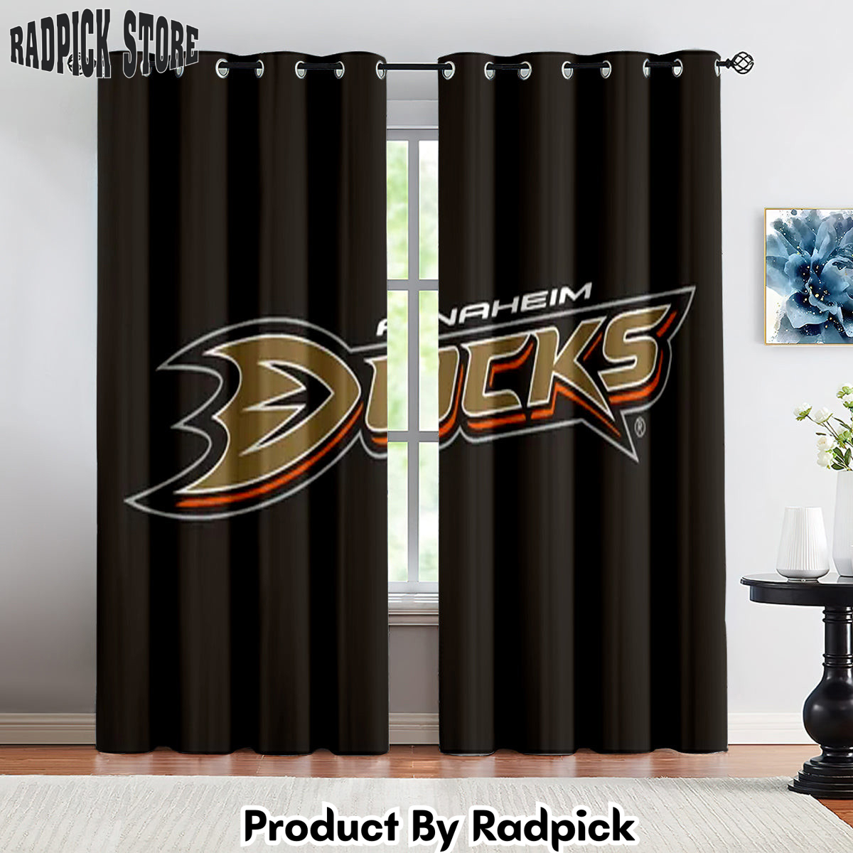 Radpick Anaheim Ducks Hockey League Curtains Drapes For Window Treatment Set 3 RP8522449