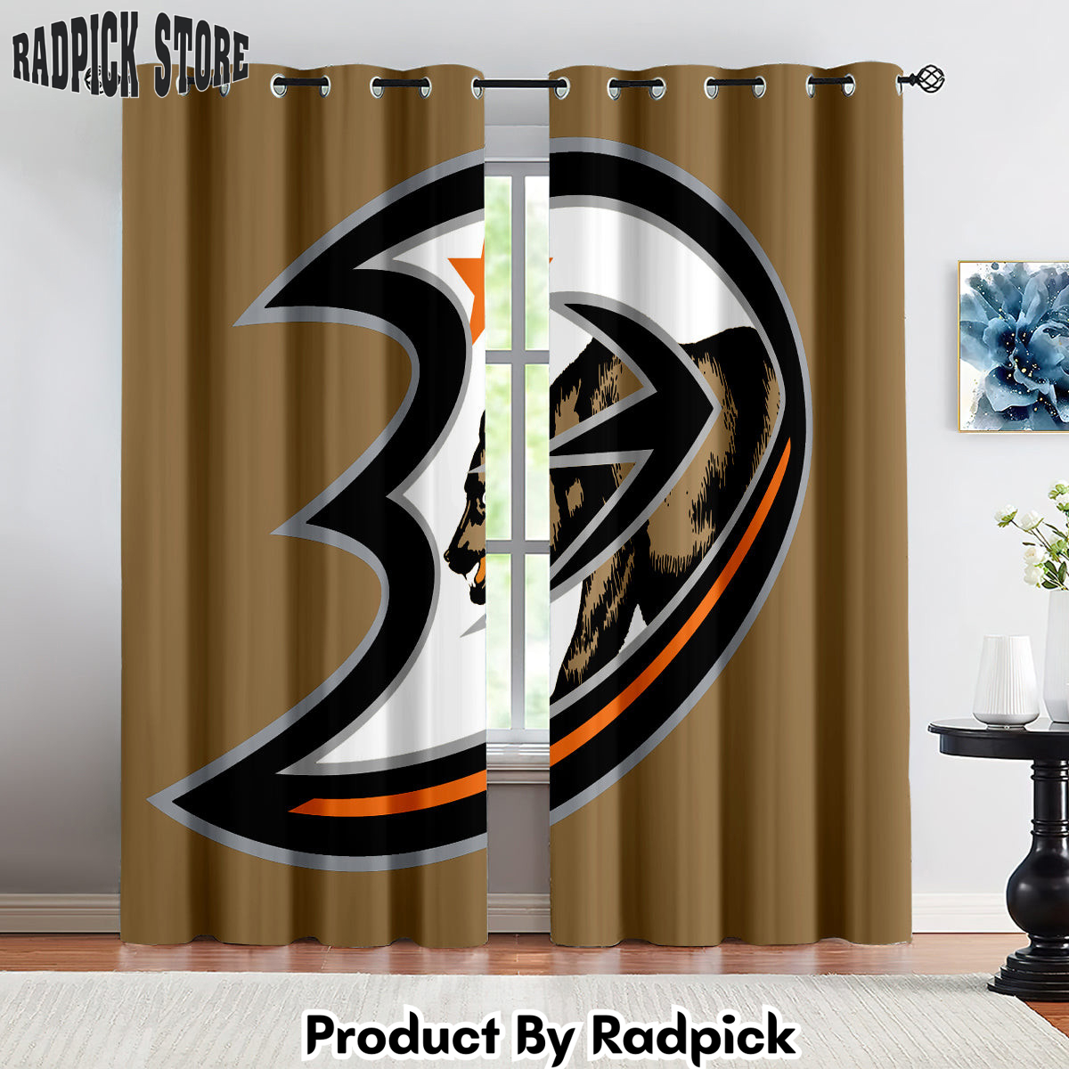 Radpick Anaheim Ducks Hockey League Curtains Drapes For Window Treatment Set 5 RP8522447