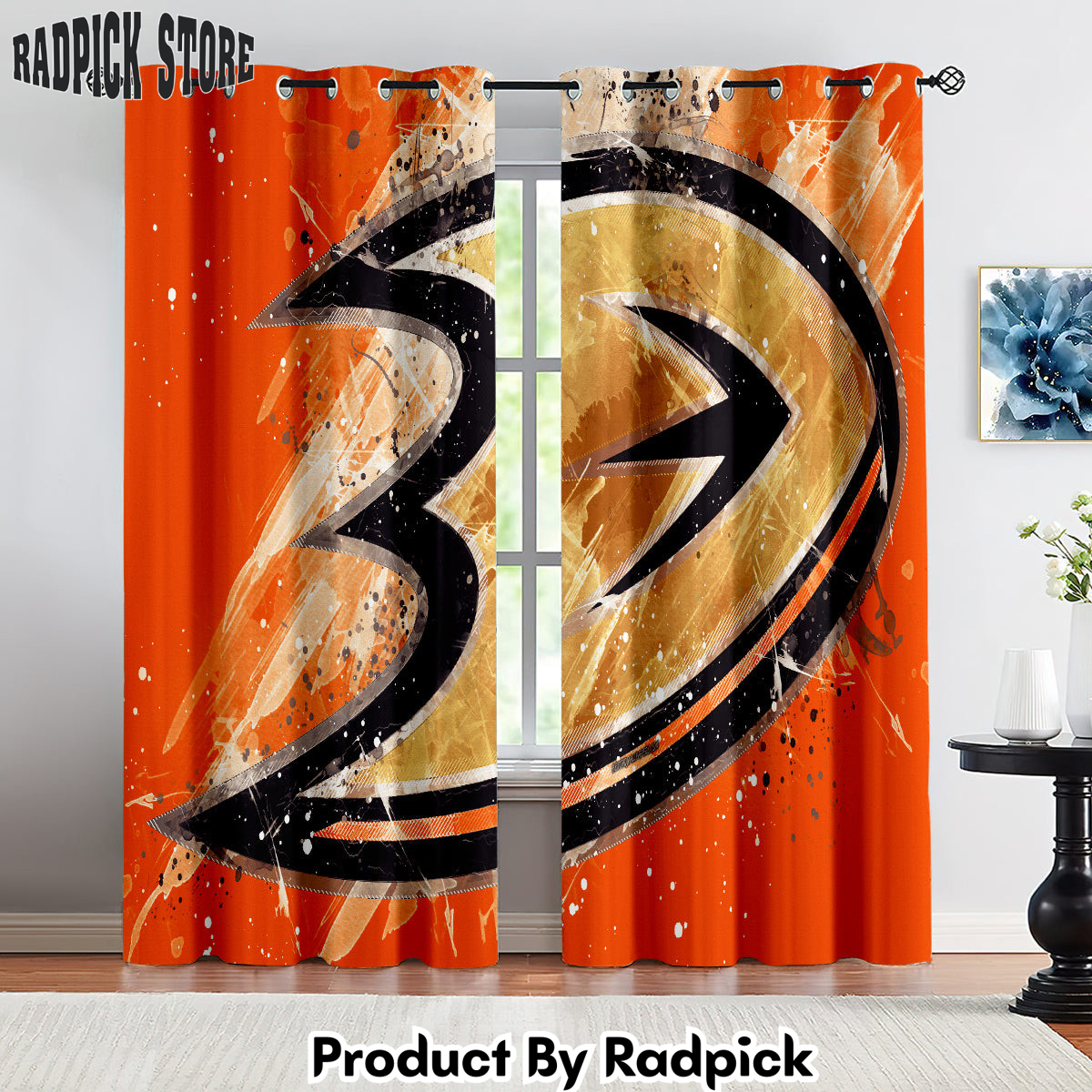 Radpick Anaheim Ducks Hockey League Curtains Drapes For Window Treatment Set 6 RP8522446