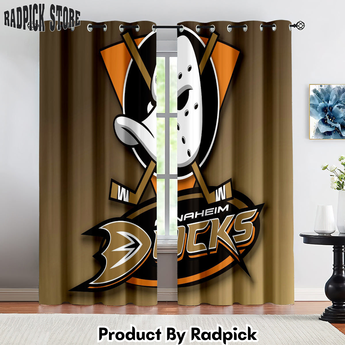 Radpick Anaheim Ducks Hockey League Curtains Drapes For Window Treatment Set 8 RP8522444