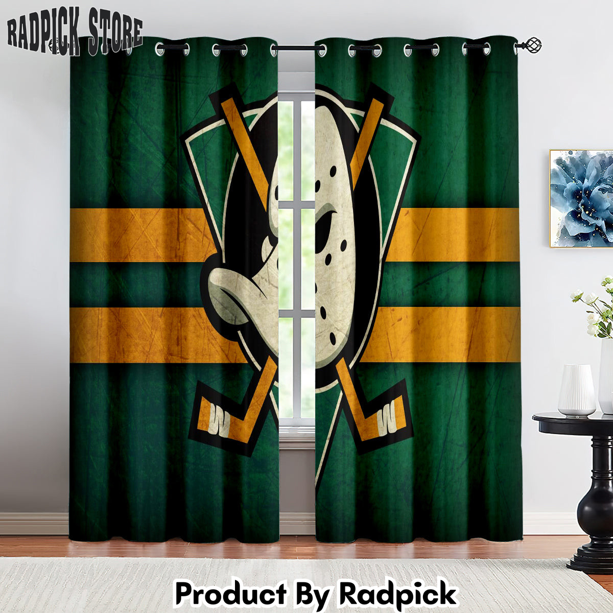 Radpick Anaheim Ducks Hockey League Curtains Drapes For Window Treatment Set 9 RP8522443