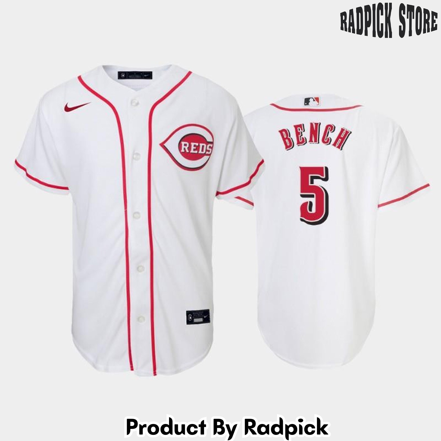 5 Johnny Bench Youth Reds Home White Baseball Jersey - RP2925440