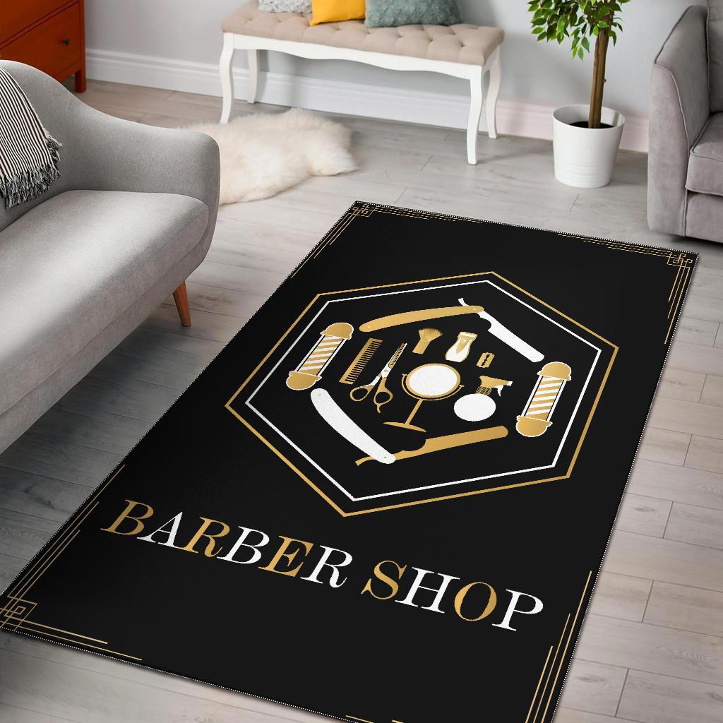 Barber rug barber shop gold black full size
