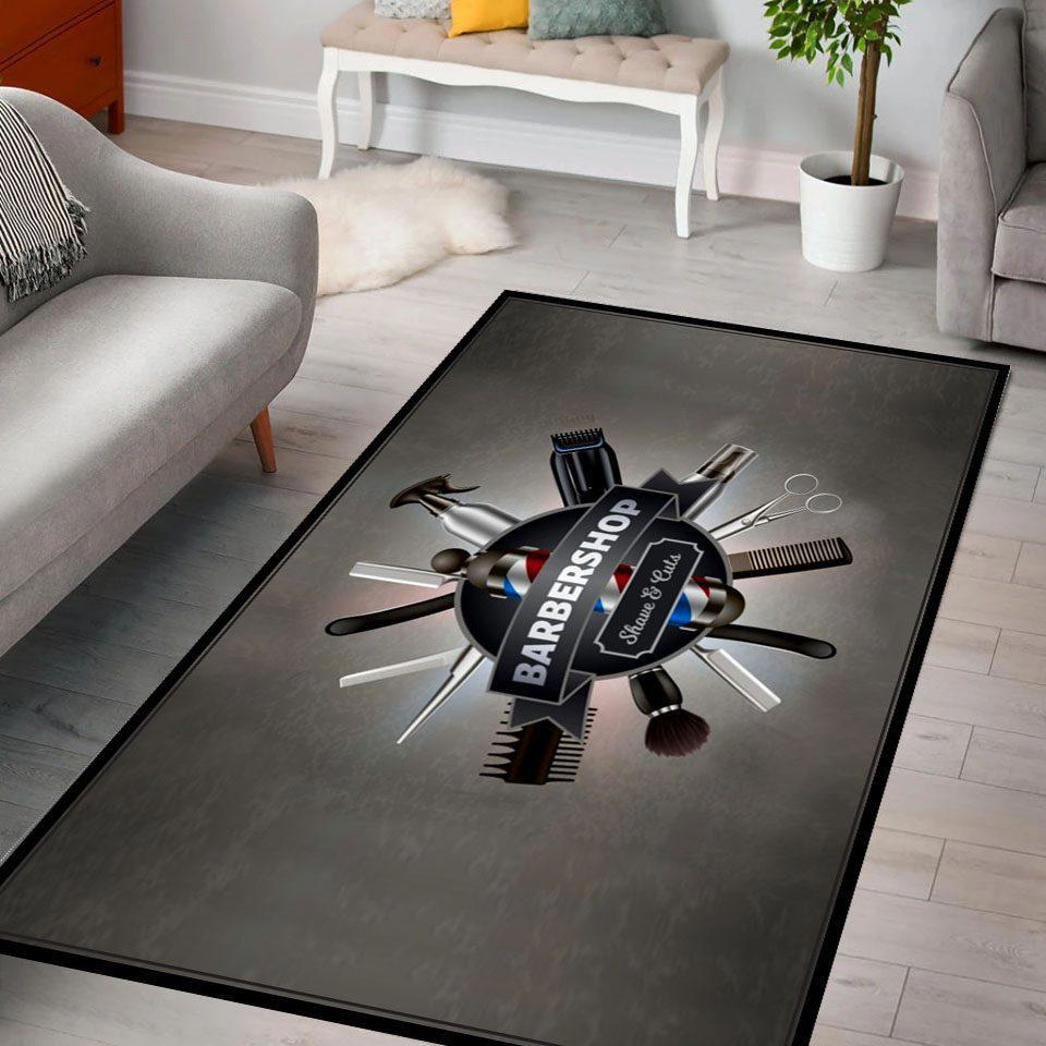 Barber rug barber shop shave and cuts barber tools grey area rug full size