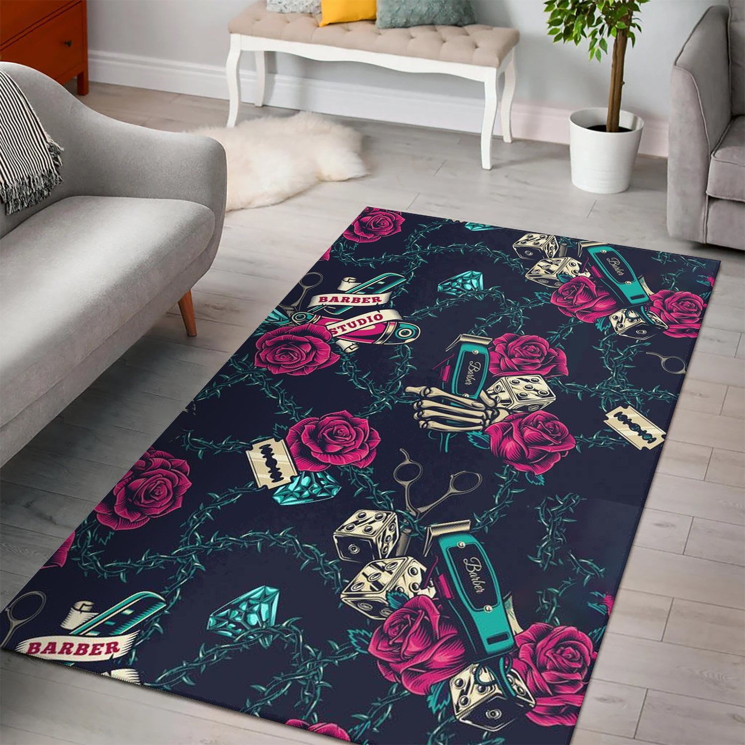 Barber rug razor clippers and rose