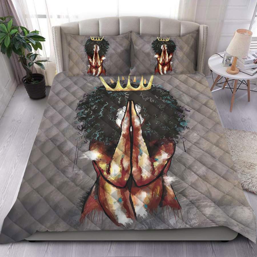 Black girl quilt set praying queen