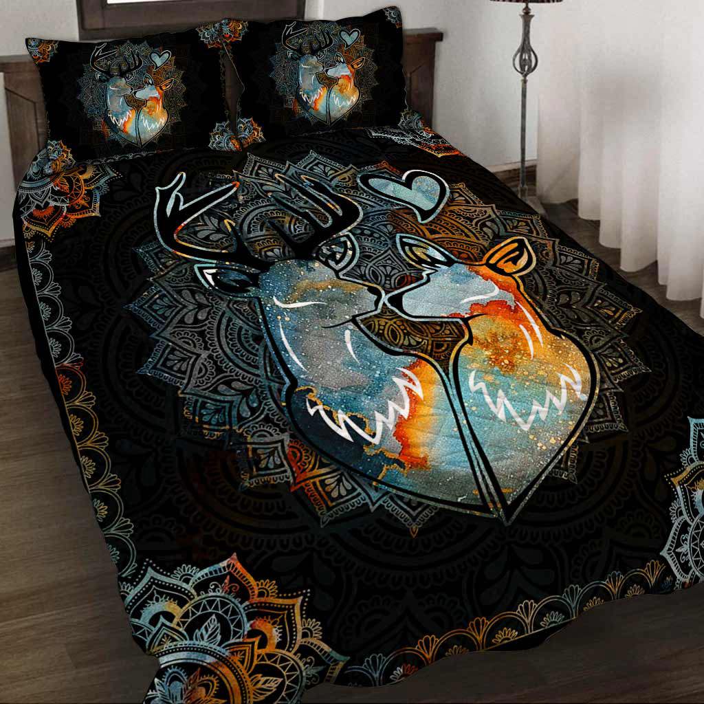 Buck and doe couple quilt set mandala