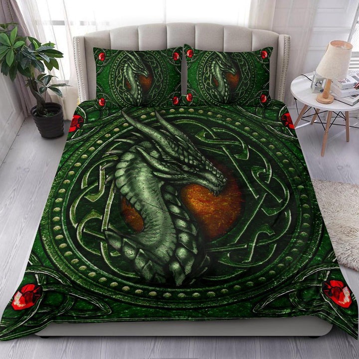 Celtic dragon with celtic knot bedding set green