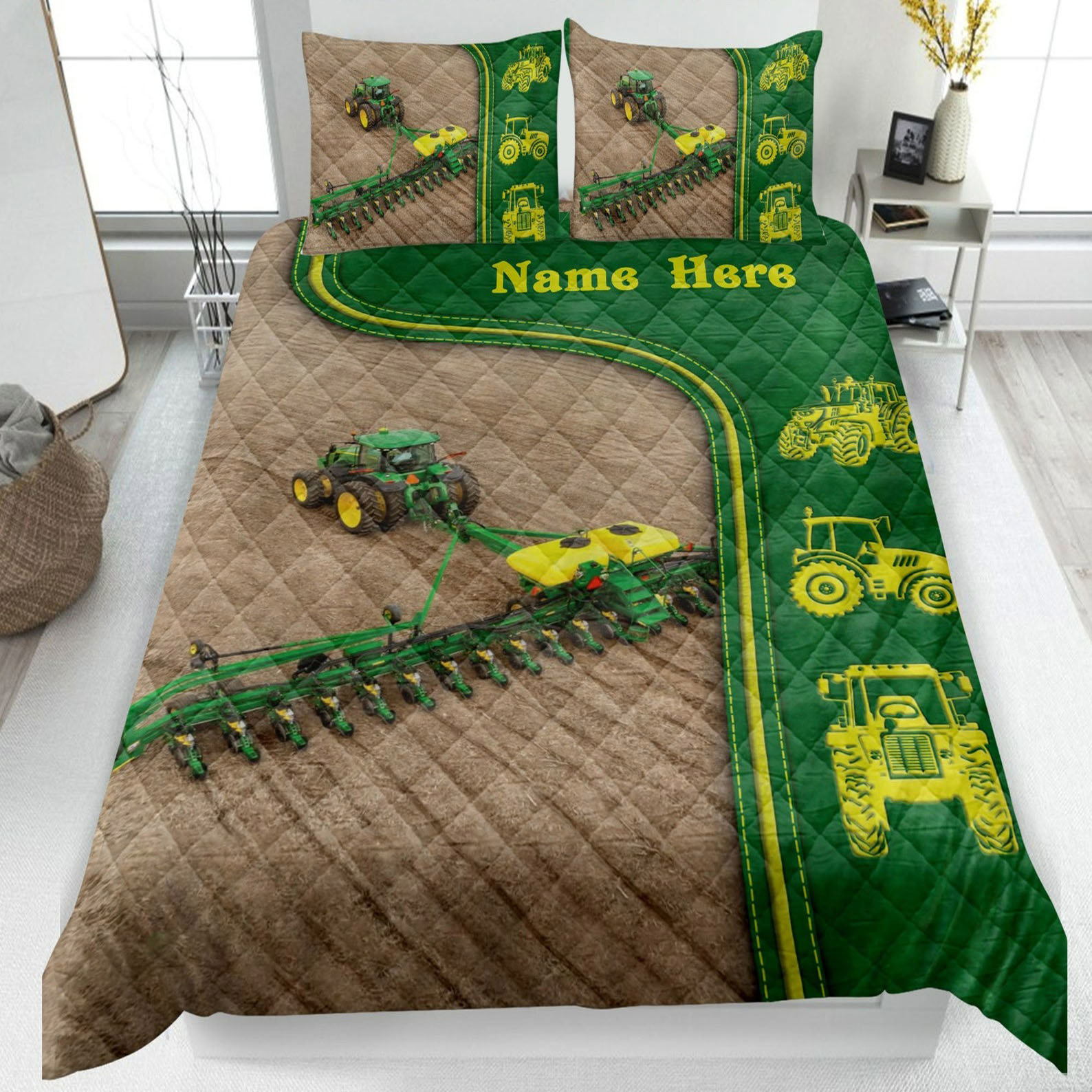 Custom name tractor quilt set farm tractor