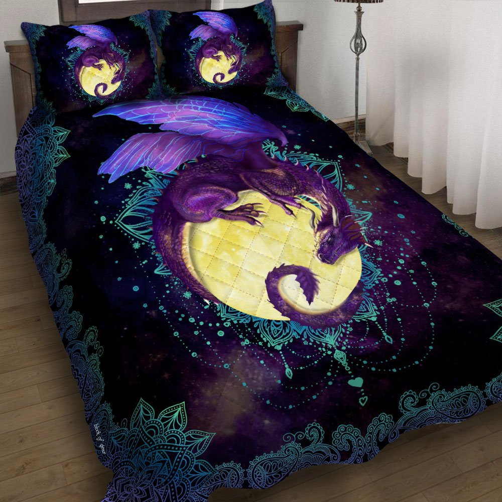 Dragon quilt set mandala dragon hug the moon