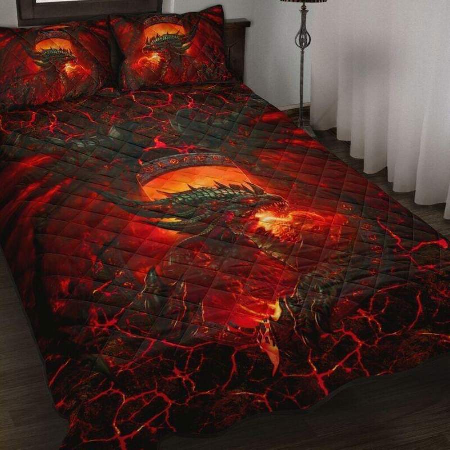 Lava dragon quilt set red